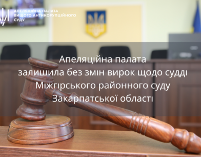 Апеляційна палата залишила без змін вирок щодо судді Міжгірського районного суду Закарпатської області