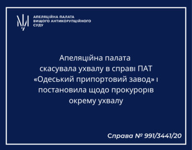 Апеляційна палата скасувала ухвалу в справі ПАТ «Одеський припортовий завод» і постановила щодо прокурорів окрему ухвалу