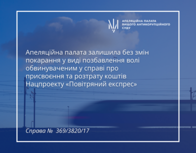 Апеляційна палата залишила без змін покарання у виді позбавлення волі обвинуваченим у справі про присвоєння та розтрату коштів Нацпроекту «Повітряний експрес»