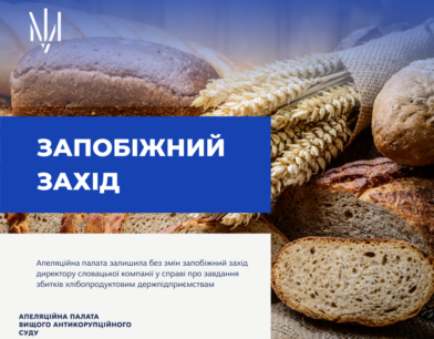 Апеляційна палата залишила без змін запобіжний захід директору словацької компанії у справі про завдання збитків хлібопродуктовим держпідприємствам