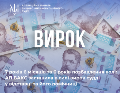 7 років 6 місяців та 6 років позбавлення волі: АП ВАКС залишила в силі вирок судді у відставці та його помічниці