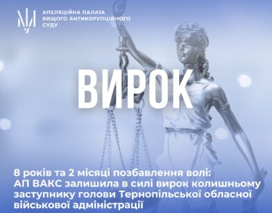 8 років та 2 місяці позбавлення волі: АП ВАКС залишила в силі вирок колишньому заступнику голови Тернопільської обласної військової адміністрації