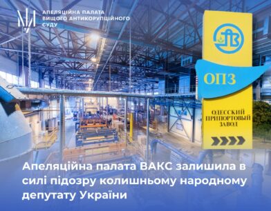 Апеляційна палата ВАКС залишила в силі підозру колишньому народному депутату України