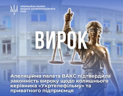 Апеляційна палата ВАКС підтвердила законність вироку щодо колишнього керівника «Укртелефільму» та приватного підприємця