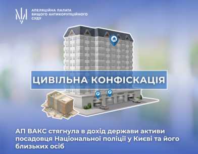 Цивільна конфіскація: АП ВАКС стягнула в дохід держави активи посадовця Національної поліції у м. Києві та його близьких осіб