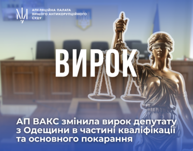 4 роки позбавлення волі: АП ВАКС змінила вирок депутату з Одещини в частині кваліфікації та основного покарання