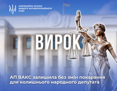 10 років 6 місяців позбавлення волі: АП ВАКС залишила без змін покарання для колишнього народного депутата